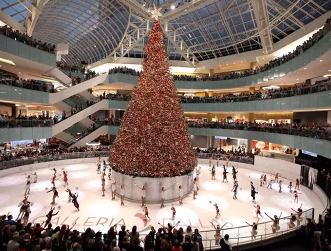 Cây thông trong nhà lớn nhất tại Mỹ. Cây thông đặt trong lòng khu trung tâm Dallas Galleria được xem là cây thông Giáng sinh trong nhà lớn nhất tại Mỹ với hơn 10.000 đồ trang trí và khoảng 250.000 chiếc đèn gắn trên đó