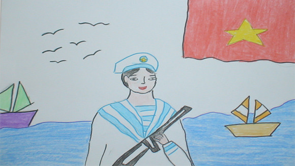 Tranh học sinh tiểu học Dương Xá dự thi “Viết thư gửi các chiến sĩ canh giữ biển đảo quê hương” ảnh 4