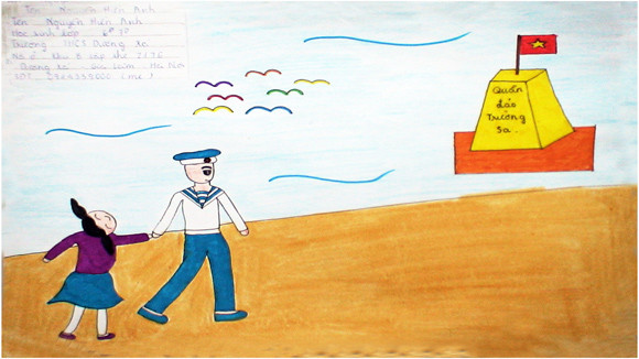 Tranh học sinh tiểu học Dương Xá dự thi “Viết thư gửi các chiến sĩ canh giữ biển đảo quê hương” ảnh 3