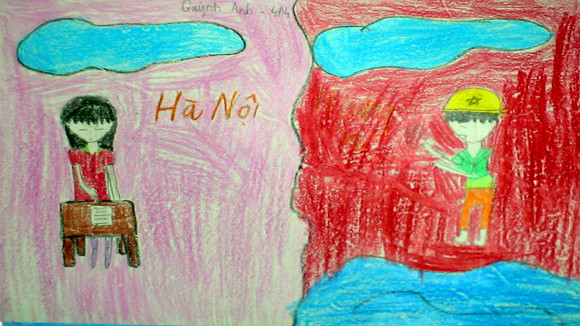 Tranh học sinh tiểu học Quốc tế Thăng Long “gửi các chiến sĩ canh giữ biển đảo quê hương” ảnh 4 Tranh học sinh tiểu học Quốc tế Thăng Long “gửi các chiến sĩ canh giữ biển đảo quê hương” ảnh 4