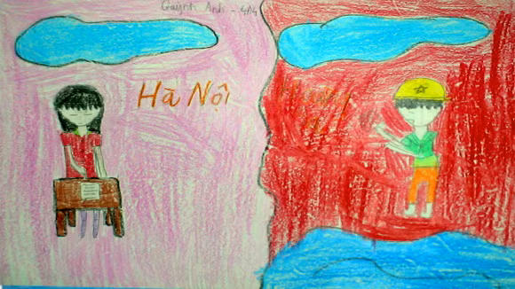 Tranh học sinh tiểu học Quốc tế Thăng Long “gửi các chiến sĩ canh giữ biển đảo quê hương” ảnh 4