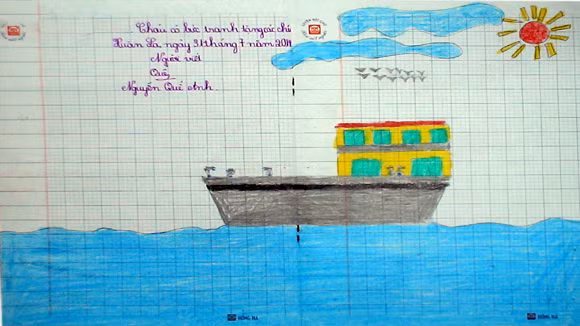 Tranh học sinh tiểu học Quốc tế Thăng Long “gửi các chiến sĩ canh giữ biển đảo quê hương” ảnh 1