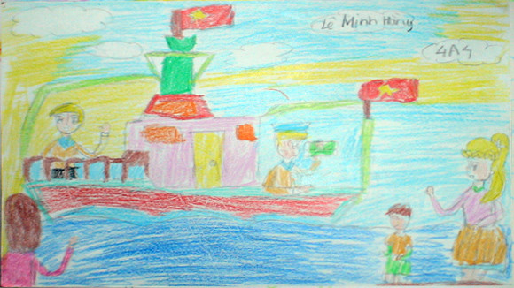 Tranh học sinh tiểu học Quốc tế Thăng Long “gửi các chiến sĩ canh giữ biển đảo quê hương” ảnh 2 Tranh học sinh tiểu học Quốc tế Thăng Long “gửi các chiến sĩ canh giữ biển đảo quê hương” ảnh 2