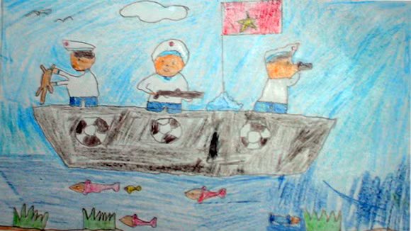 Tranh học sinh tiểu học Quốc tế Thăng Long “gửi các chiến sĩ canh giữ biển đảo quê hương” ảnh 7