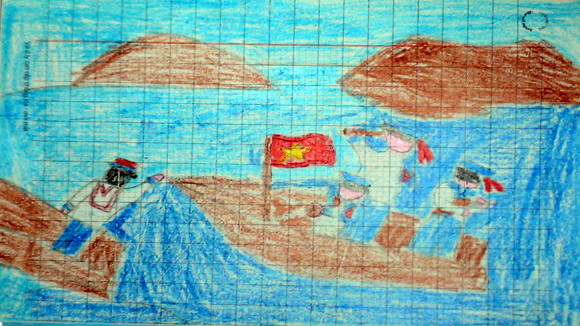 Tranh học sinh tiểu học Quốc tế Thăng Long “gửi các chiến sĩ canh giữ biển đảo quê hương” ảnh 8 Tranh học sinh tiểu học Quốc tế Thăng Long “gửi các chiến sĩ canh giữ biển đảo quê hương” ảnh 8