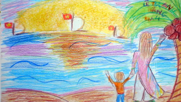 Tranh học sinh tiểu học Quốc tế Thăng Long “gửi các chiến sĩ canh giữ biển đảo quê hương” ảnh 3