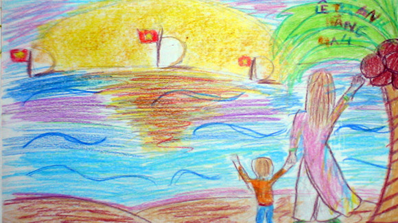 Tranh học sinh tiểu học Quốc tế Thăng Long “gửi các chiến sĩ canh giữ biển đảo quê hương” ảnh 3 Tranh học sinh tiểu học Quốc tế Thăng Long “gửi các chiến sĩ canh giữ biển đảo quê hương” ảnh 3