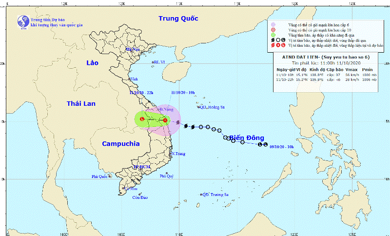 Bão số 6 đã đổ bộ vào Quảng Nam-Quảng Ngãi vào trưa nay, 11/10