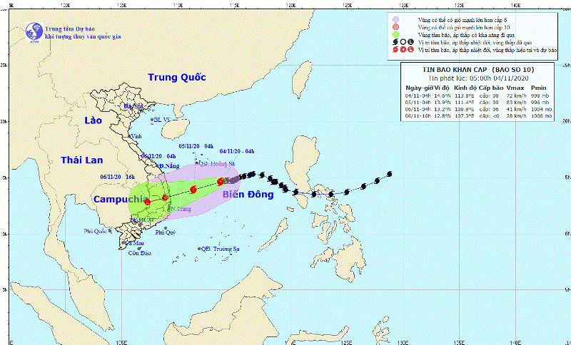 Bão số 10 được dự báo sẽ suy yếu thành áp thấp nhiệt đới trước khi đổ bộ vào đất liền