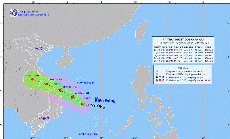 Áp thấp nhiệt đới được dự báo mạnh lên thành bão số 5 trong ngày hôm nay, 23/9