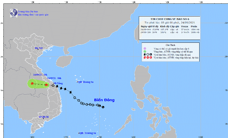 Vào đầu giờ sáng nay, 24/9, bão số 6 đã suy yếu thành vùng áp thấp tiếp tục gây mưa lớn từ miền Trung ra Bắc bộ