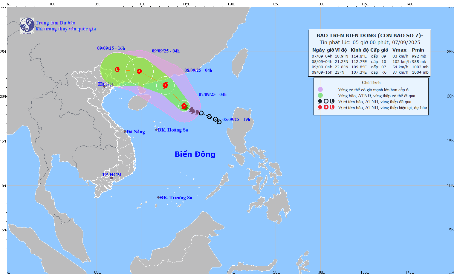 Bão số 7 dự kiến sẽ đổ bộ vào Trung Quốc trong ngày mai 8/9