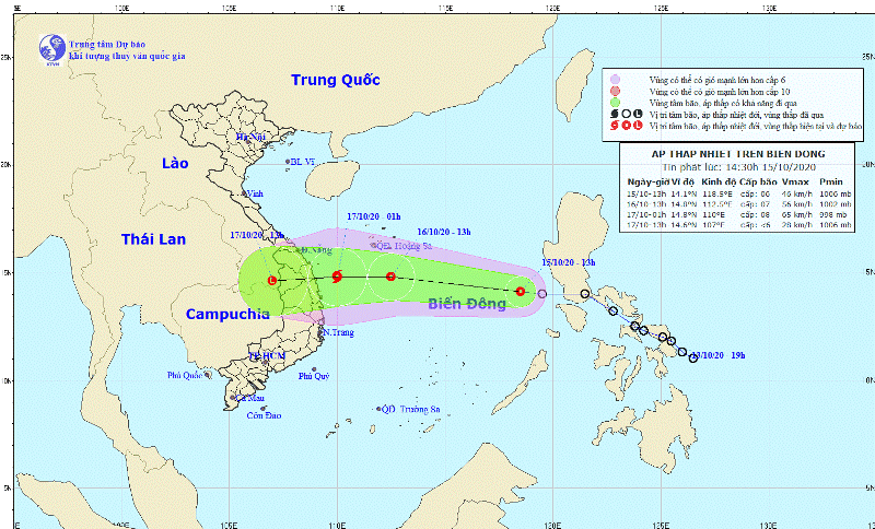 Áp thấp nhiệt đới đã đi vào Biển Đông, hướng về miền Trung