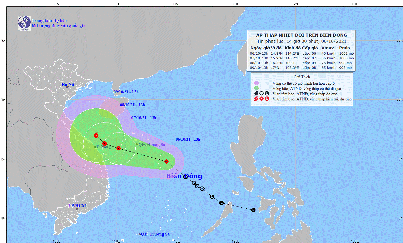 Áp thấp nhiệt đới trên Biển Đông được dự báo mạnh lên thành bão số 7