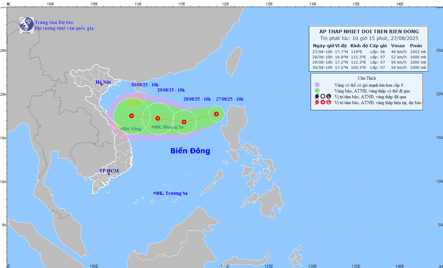 Áp thấp nhiệt đới vừa xuất hiện trên Biển Đông Áp thấp nhiệt đới vừa xuất hiện trên Biển Đông