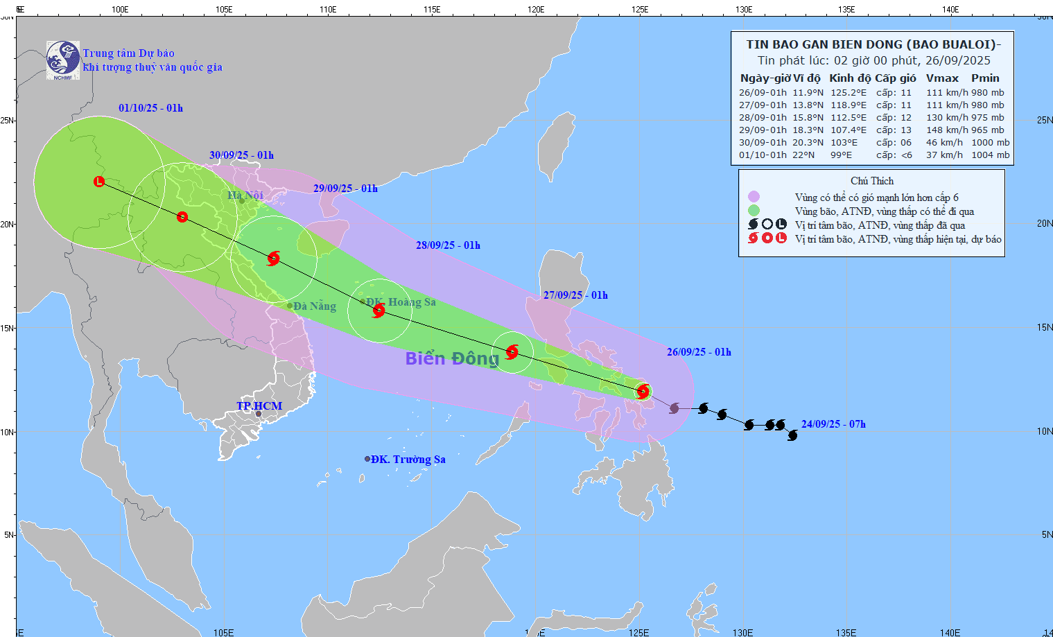 Đêm nay, bão Bualoi sẽ đi vào Biển Đông trở thành cơn bão số 10