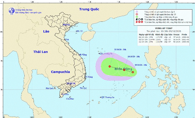 Vùng thấp vừa xuất hiện ở khu vực giữa Biển Đông