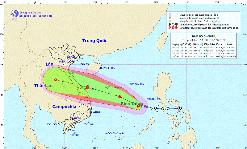 Bão số 5 được dự báo đổ bộ đất liền vào trưa hoặc chiều ngày 18/9 Bão số 5 được dự báo đổ bộ đất liền vào trưa hoặc chiều ngày 18/9