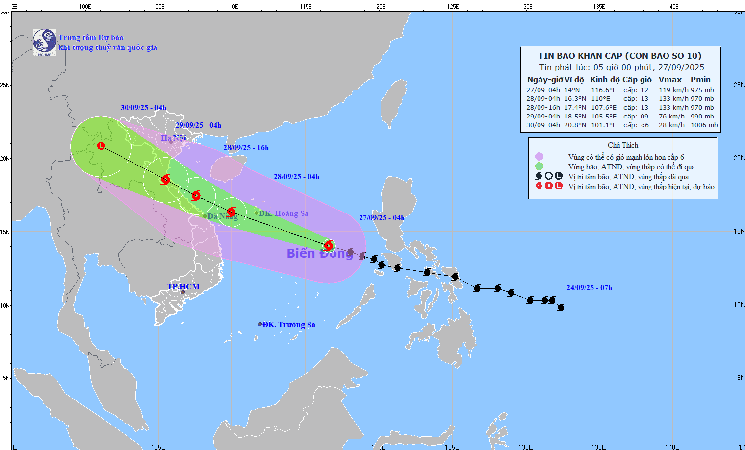 Bão Bualoi đã đi vào Biển Đông thành bão số 10, di chuyển rất nhanh và cường độ mạnh