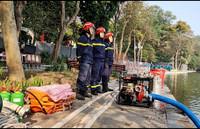 Hình ảnh toàn cảnh sẵn sàng đảm bảo an toàn phòng cháy tại trận địa bắn pháo hoa thời khắc giao thừa