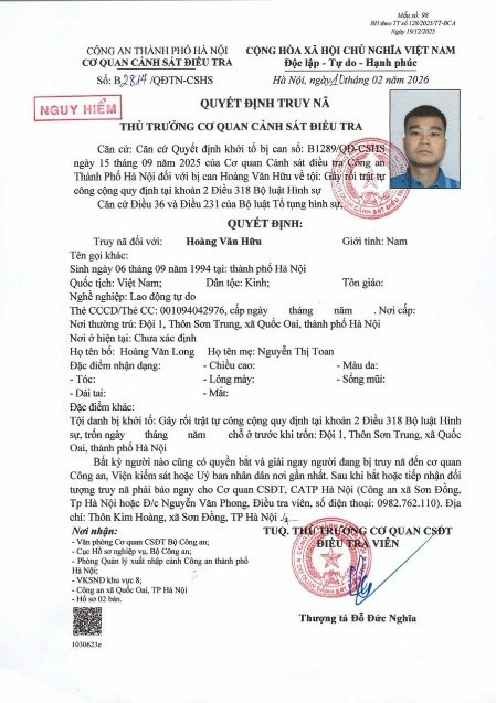 Quyết định truy nã Hoàng Văn Hữu