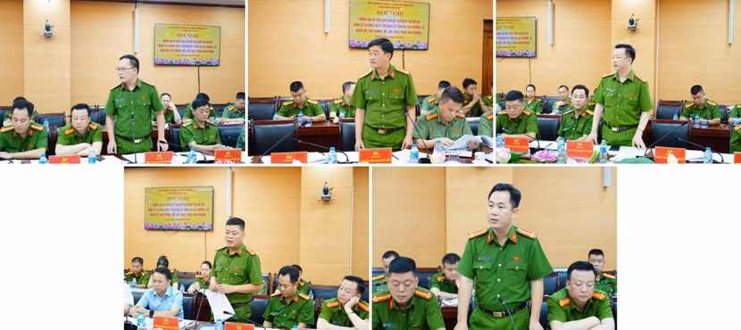 Đại diện Đảng ủy, Công an các phường, xã được kiểm tra phát biểu, đóng góp ý kiến đối với dự thảo báo cáo.