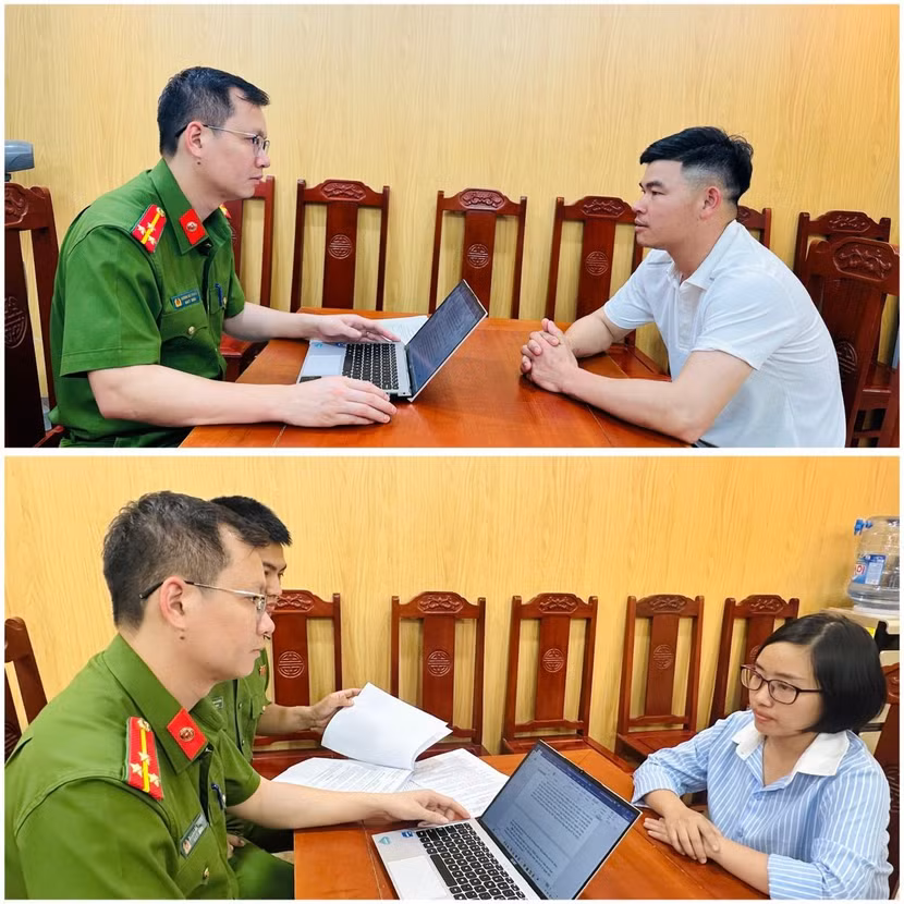 Đối tượng Lê Văn Quốc và Hà Thị Thục Huyền làm việc với cơ quan Công an