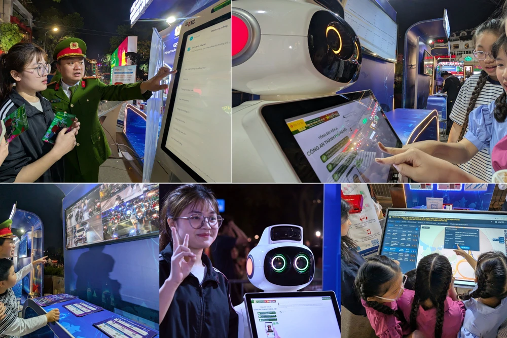 Người dân hào hứng trải nghiệm "Cảnh sát AI" và Kiosk thông minh của Công an Hà Nội tại Hồ Gươm