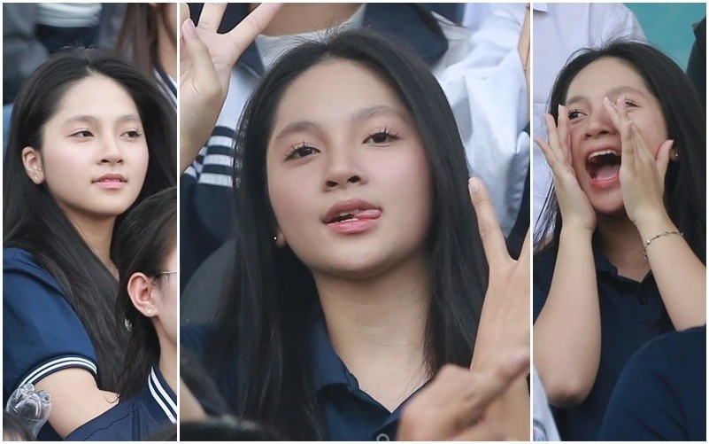 Fan nữ xinh đẹp nổi bật trên khán đài ở vòng 1/8