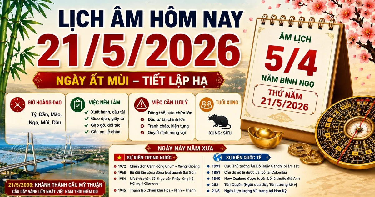 Lịch âm hôm nay 21/5/2026: Ngày tốt hay xấu, giờ đẹp và việc nên làm