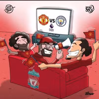 Biếm họa: Salah và Mane khoác áo M.U, rầu rĩ ngồi nhìn Man City qua mặt