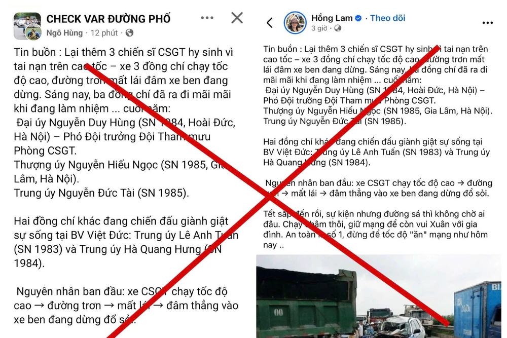 Bác bỏ thông tin "thêm 3 chiến sĩ CSGT hy sinh trên cao tốc"