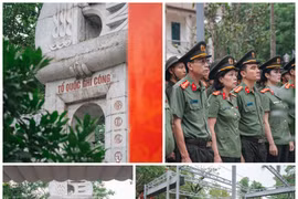 Đại tá Đoàn Ngọc Hưng - Phó Trưởng phòng Tổ chức cán bộ dẫn đầu đoàn, thành kính dâng hoa, dâng hương tại đài tưởng niệm các anh hùng liệt sỹ Trường Sơn
