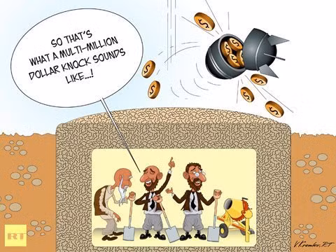 Và tranh biếm họa: Các nhà khoa học Iran: "Tiếng rơi của hàng triệu USD nghe như vậy đấy"