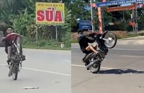 Hai gã trai 'bốc đầu' xe máy bị phạt gần 14 triệu đồng