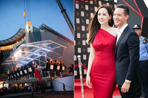 Hoa hậu Mai Phương Thuý sánh vai Kim Lý dự dạ tiệc trên không