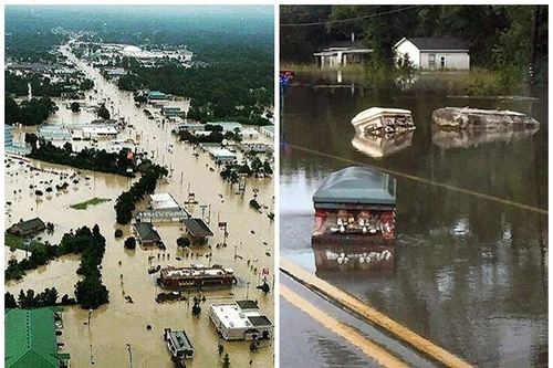 Lũ lụt ở Mỹ cuốn quan tài trôi từ nghĩa địa xuống đường phố