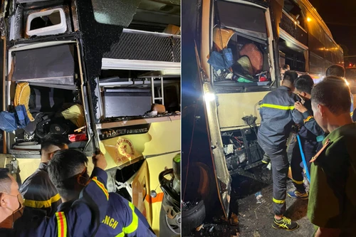 Xe khách đâm đuôi xe bồn, nam tài xế tử vong trong cabin