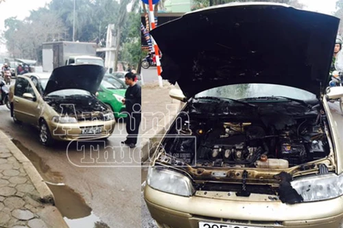 Xe 4 chỗ đang chạy bỗng dưng bốc cháy ngùn ngụt