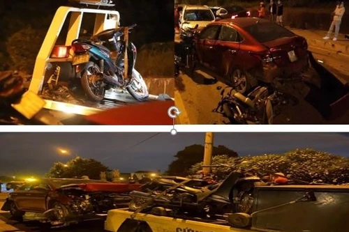 Hà Nội: 3 người bị thương trong vụ 3 ô tô đâm húc liên hoàn 2 xe máy trên đường đê