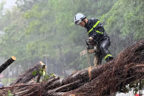 Xúc động hình ảnh những chiến sỹ Công an ngày đêm bám đường giải quyết hậu quả sau bão