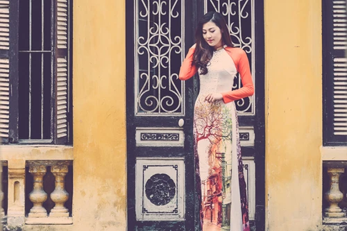 Á hậu Tú Anh gợi cảm với áo dài in hình Hà Nội