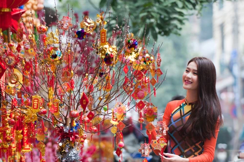 Phan Hà Phương diện áo dài nổi bật dạo phố hoa