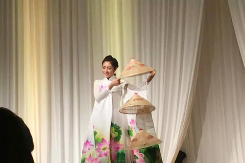 Hoa hậu Đặng Thu Thảo điệu đà áo dài sen nón lá 3 tầng thi năng khiếu