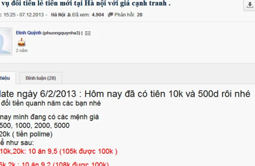 Dịch vụ đổi tiển lẻ vẫn hoạt động công khai