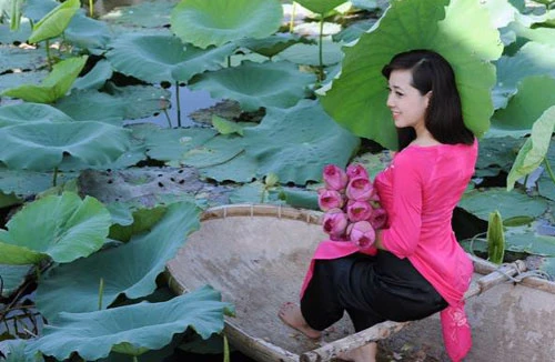 Thiếu nữ duyên dáng cùng hoa sen