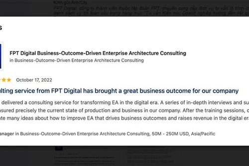 Công ty tư vấn chuyển đổi số của FPT vào danh sách uy tín toàn cầu