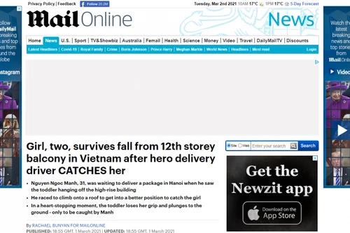 Báo chí quốc tế ca ngợi hành động của anh Nguyễn Ngọc Mạnh 