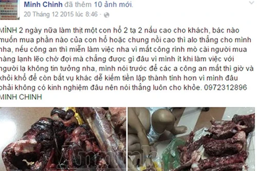 Thêm một thanh niên rao bán hổ, gấu công khai trên facebook