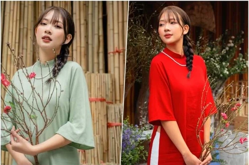 Á hậu Hoa Đan bị nhầm là cô dâu khi diện áo dài xuống phố ngày giáp Tết